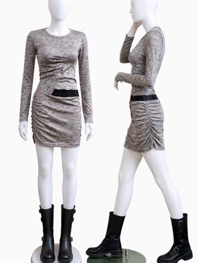 5th culture Space Dye bodycon Long-Sleeve Ruched half belt Mini Dress size XS(2)
